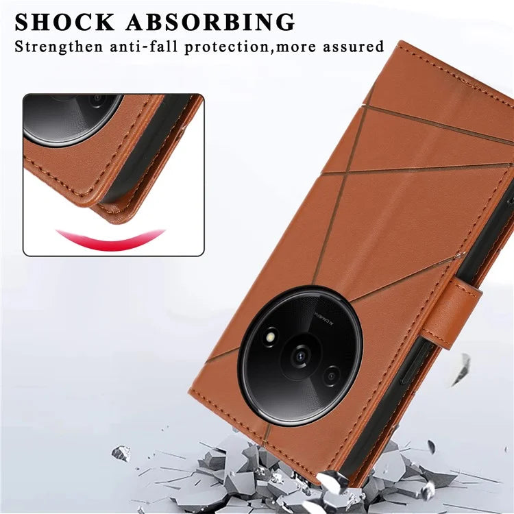 DF-06 For Xiaomi Redmi A3 Wallet Case Line Imprinted Flip Leather Phone Cover