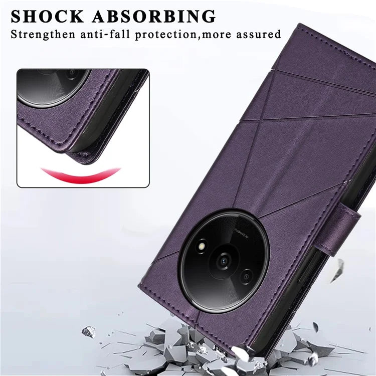 DF-06 For Xiaomi Redmi A3 Wallet Case Line Imprinted Flip Leather Phone Cover