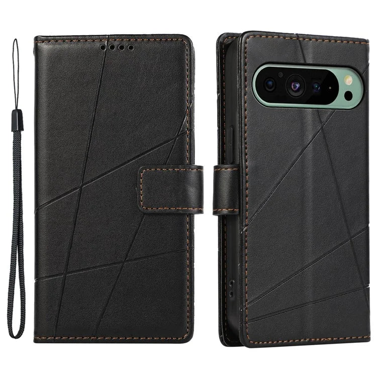 DF-06 For Google Pixel 9 Wallet Case PU Leather Line Imprinted Flip Phone Protector