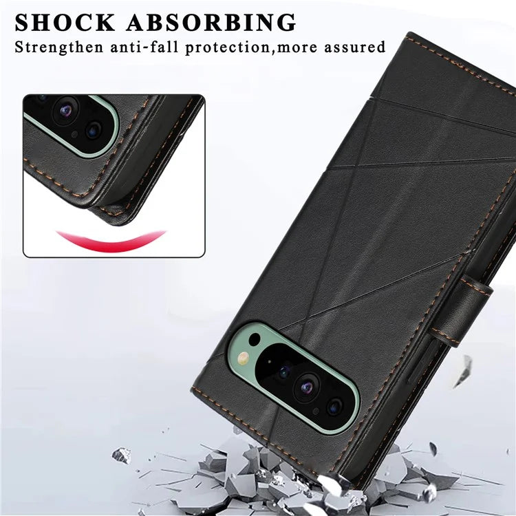 DF-06 For Google Pixel 9 Wallet Case PU Leather Line Imprinted Flip Phone Protector