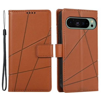 DF-06 For Google Pixel 9 Wallet Case PU Leather Line Imprinted Flip Phone Protector