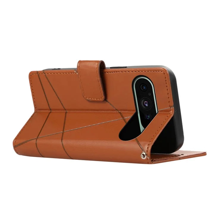 DF-06 For Google Pixel 9 Wallet Case PU Leather Line Imprinted Flip Phone Protector