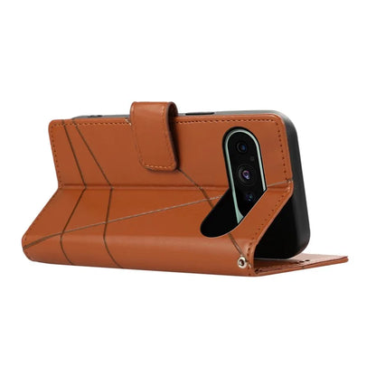 DF-06 For Google Pixel 9 Wallet Case PU Leather Line Imprinted Flip Phone Protector