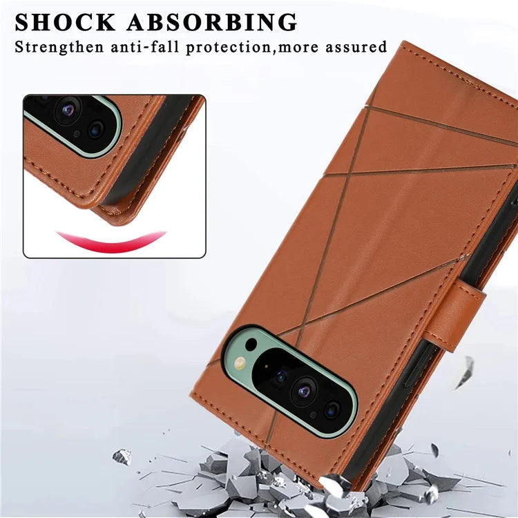 DF-06 For Google Pixel 9 Wallet Case PU Leather Line Imprinted Flip Phone Protector