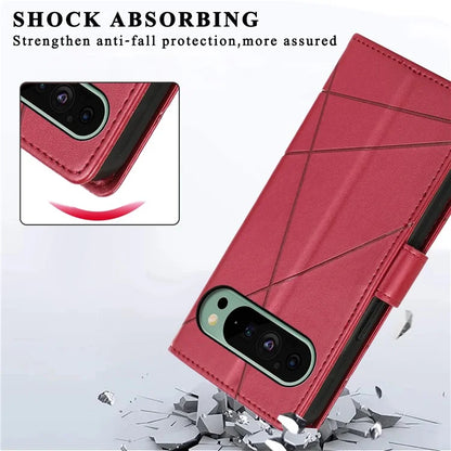 DF-06 For Google Pixel 9 Wallet Case PU Leather Line Imprinted Flip Phone Protector