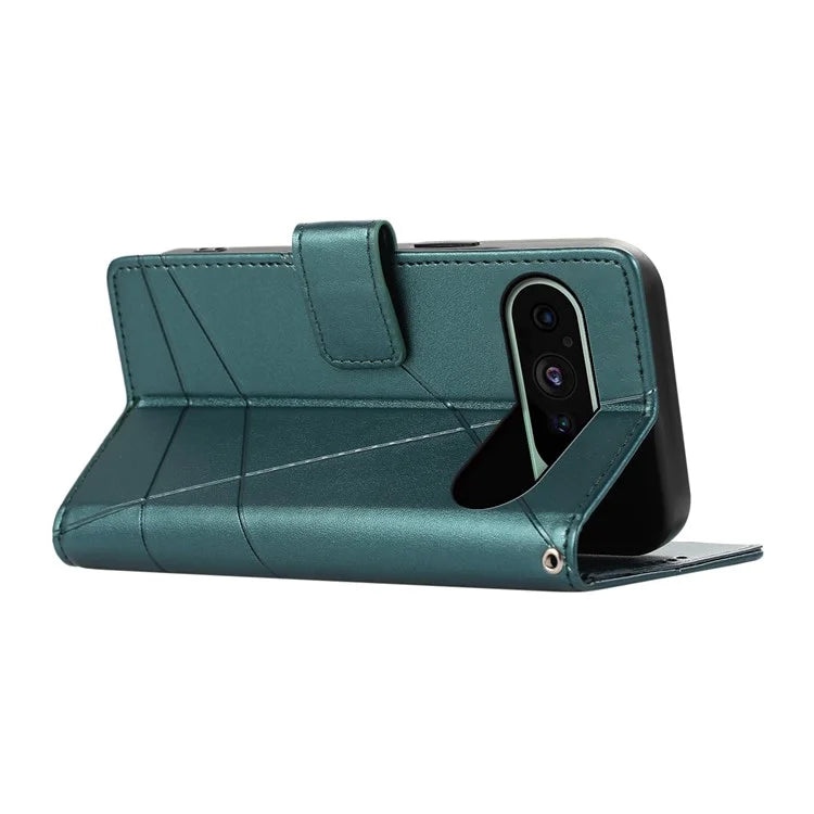 DF-06 For Google Pixel 9 Wallet Case PU Leather Line Imprinted Flip Phone Protector