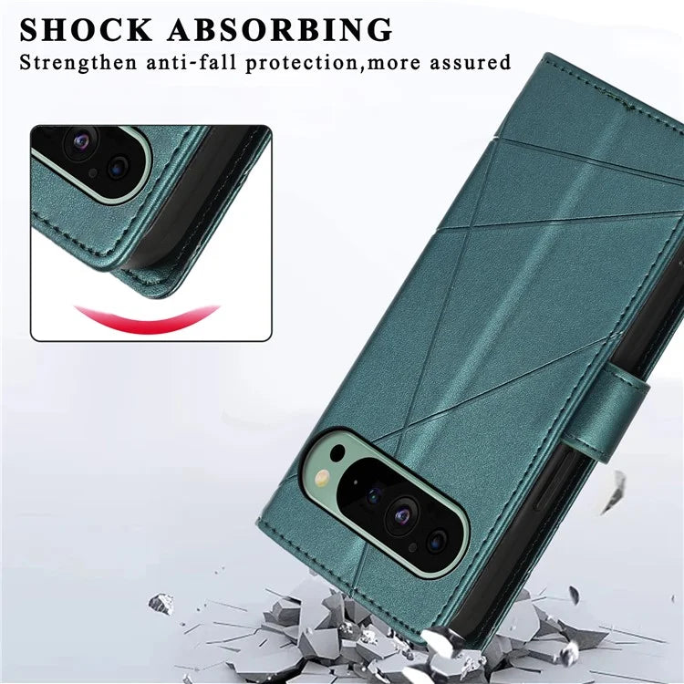 DF-06 For Google Pixel 9 Wallet Case PU Leather Line Imprinted Flip Phone Protector
