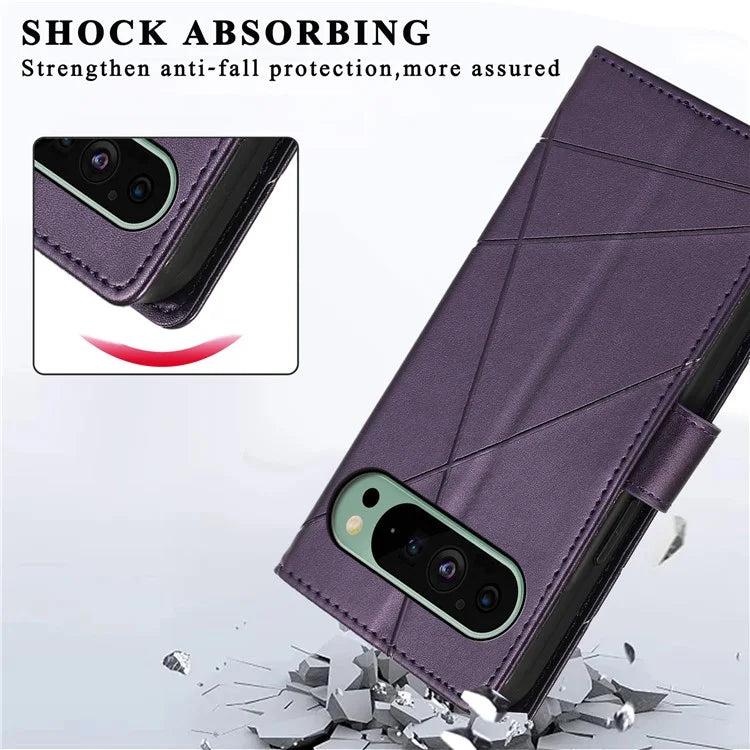 DF-06 For Google Pixel 9 Wallet Case PU Leather Line Imprinted Flip Phone Protector