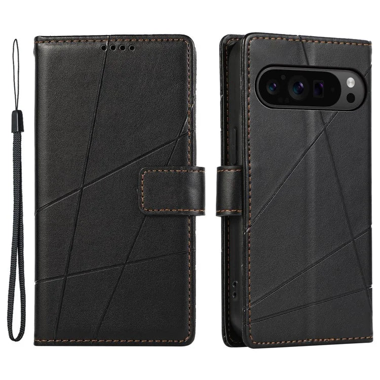 DF-06 For Google Pixel 9 Pro Protective Case Line Imprinted PU Leather Wallet Phone Cover