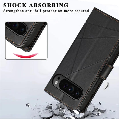 DF-06 For Google Pixel 9 Pro Protective Case Line Imprinted PU Leather Wallet Phone Cover