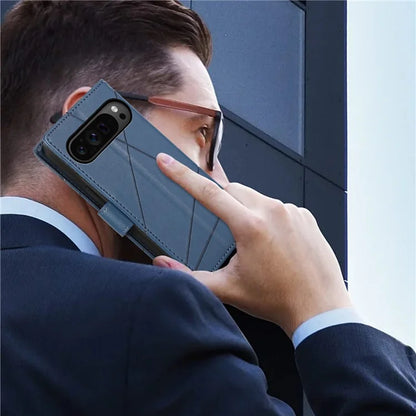 DF-06 For Google Pixel 9 Pro Protective Case Line Imprinted PU Leather Wallet Phone Cover