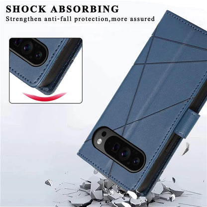 DF-06 For Google Pixel 9 Pro Protective Case Line Imprinted PU Leather Wallet Phone Cover