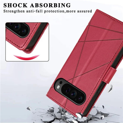 DF-06 For Google Pixel 9 Pro Protective Case Line Imprinted PU Leather Wallet Phone Cover