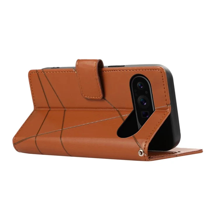 DF-06 For Google Pixel 9 Pro Protective Case Line Imprinted PU Leather Wallet Phone Cover