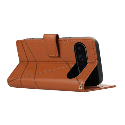 DF-06 For Google Pixel 9 Pro Protective Case Line Imprinted PU Leather Wallet Phone Cover