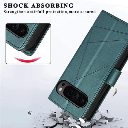 DF-06 For Google Pixel 9 Pro Protective Case Line Imprinted PU Leather Wallet Phone Cover