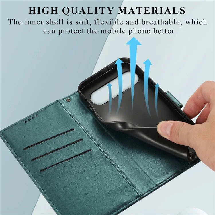 DF-06 For Google Pixel 9 Pro Protective Case Line Imprinted PU Leather Wallet Phone Cover