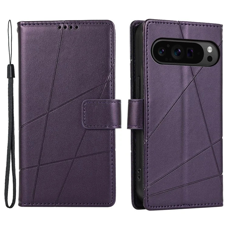 DF-06 For Google Pixel 9 Pro Protective Case Line Imprinted PU Leather Wallet Phone Cover