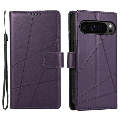 DF-06 For Google Pixel 9 Pro Protective Case Line Imprinted PU Leather Wallet Phone Cover