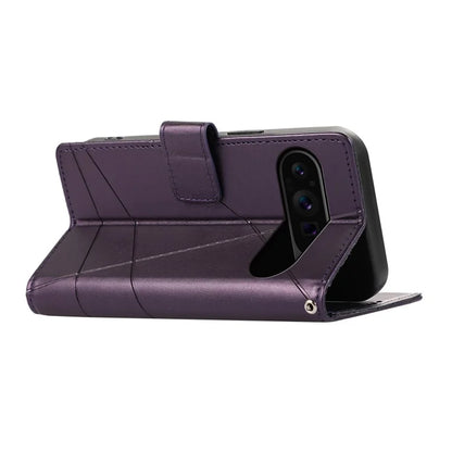 DF-06 For Google Pixel 9 Pro Protective Case Line Imprinted PU Leather Wallet Phone Cover