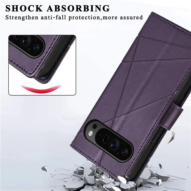 DF-06 For Google Pixel 9 Pro Protective Case Line Imprinted PU Leather Wallet Phone Cover