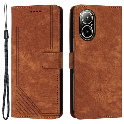For Realme C67 4G Leather Case Lines Imprinted Folding Stand Phone Cover