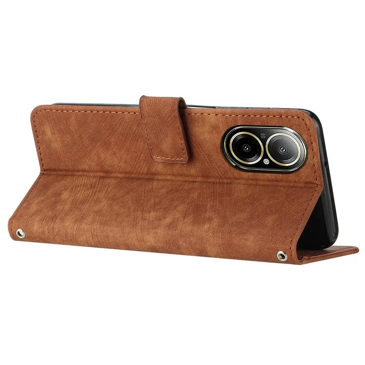 For Realme C67 4G Leather Case Lines Imprinted Folding Stand Phone Cover