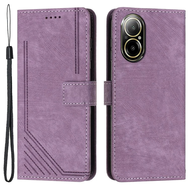 For Realme C67 4G Leather Case Lines Imprinted Folding Stand Phone Cover