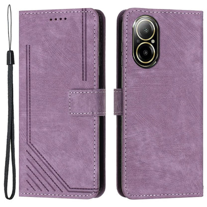 For Realme C67 4G Leather Case Lines Imprinted Folding Stand Phone Cover