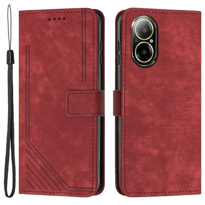 For Realme C67 4G Leather Case Lines Imprinted Folding Stand Phone Cover