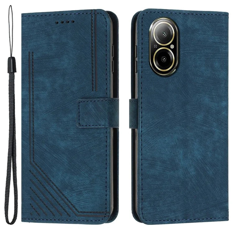 For Realme C67 4G Leather Case Lines Imprinted Folding Stand Phone Cover