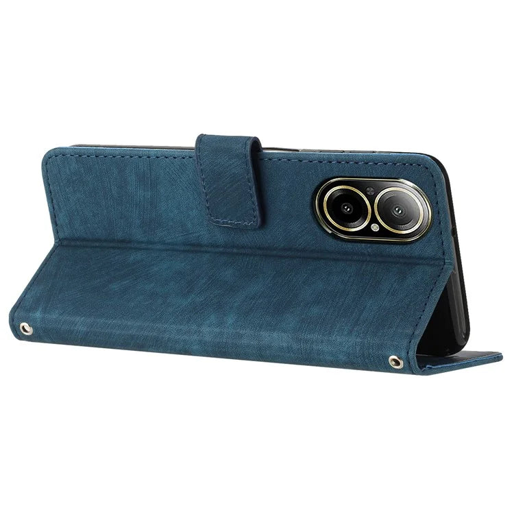 For Realme C67 4G Leather Case Lines Imprinted Folding Stand Phone Cover