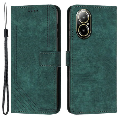 For Realme C67 4G Leather Case Lines Imprinted Folding Stand Phone Cover