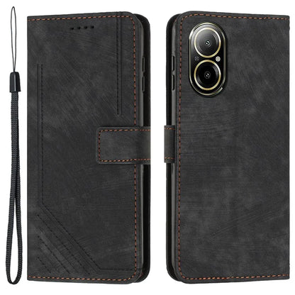For Realme C67 4G Leather Case Lines Imprinted Folding Stand Phone Cover
