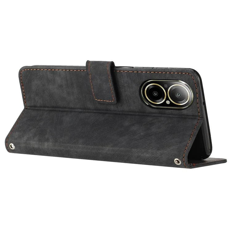 For Realme C67 4G Leather Case Lines Imprinted Folding Stand Phone Cover