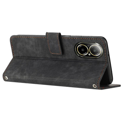 For Realme C67 4G Leather Case Lines Imprinted Folding Stand Phone Cover