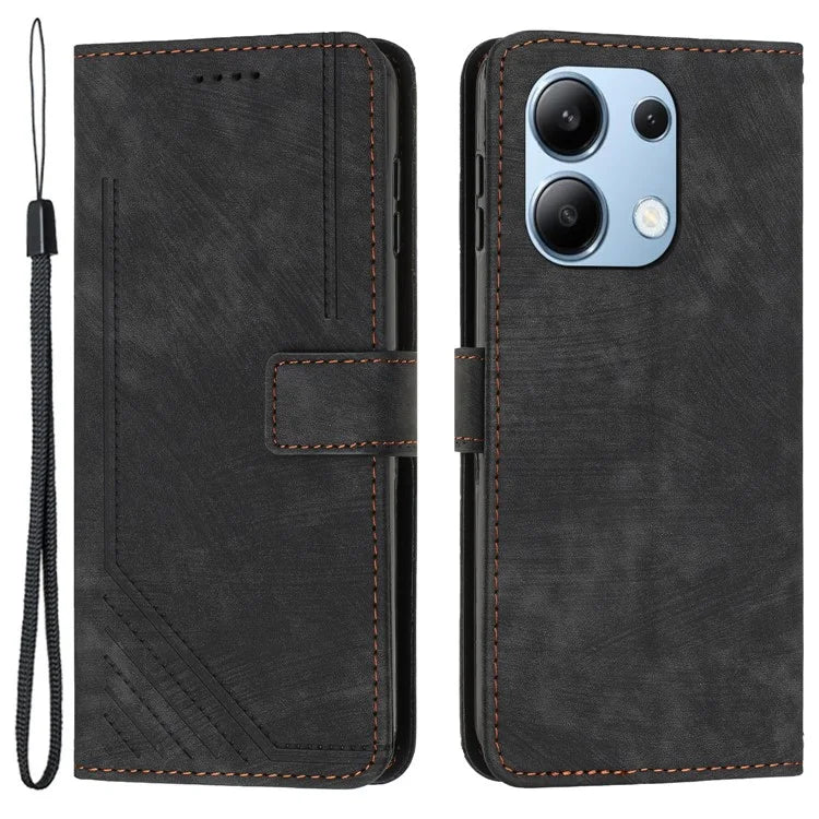 For Xiaomi Redmi Note 13 4G Case Skin Texture Leather Wallet Cover Lines Imprinted