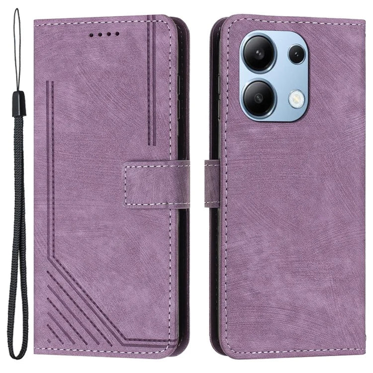 For Xiaomi Redmi Note 13 4G Case Skin Texture Leather Wallet Cover Lines Imprinted