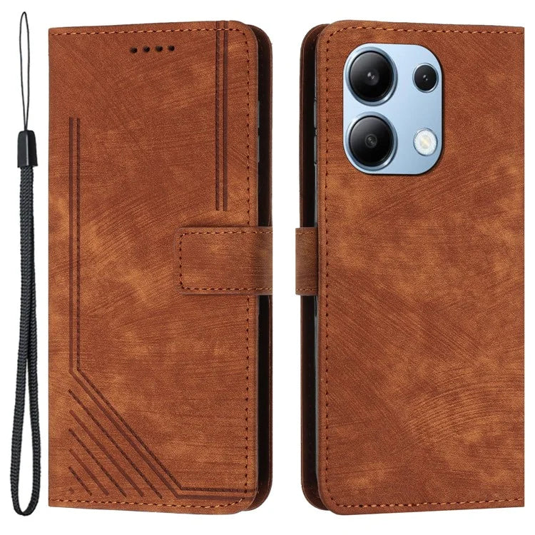 For Xiaomi Redmi Note 13 4G Case Skin Texture Leather Wallet Cover Lines Imprinted