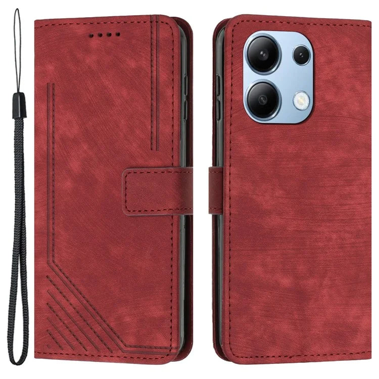 For Xiaomi Redmi Note 13 4G Case Skin Texture Leather Wallet Cover Lines Imprinted
