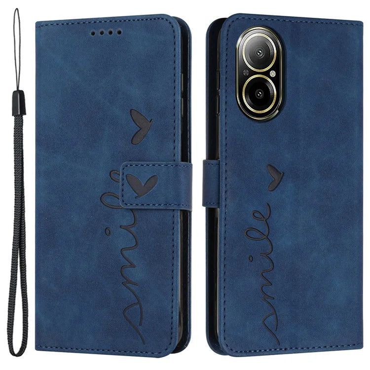 For Realme C67 4G Case with Strap Heart Imprinted PU Leather Phone Cover