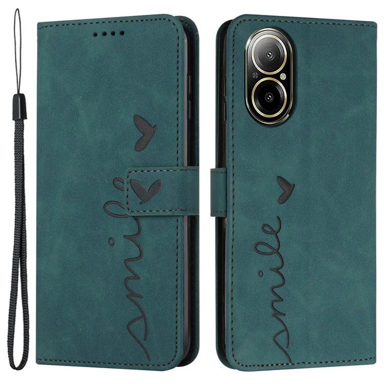 For Realme C67 4G Case with Strap Heart Imprinted PU Leather Phone Cover