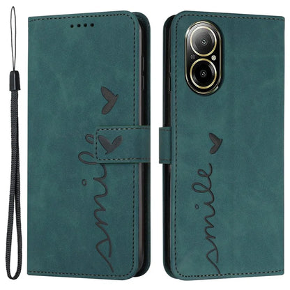 For Realme C67 4G Case with Strap Heart Imprinted PU Leather Phone Cover