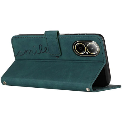 For Realme C67 4G Case with Strap Heart Imprinted PU Leather Phone Cover