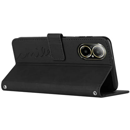 For Realme C67 4G Case with Strap Heart Imprinted PU Leather Phone Cover