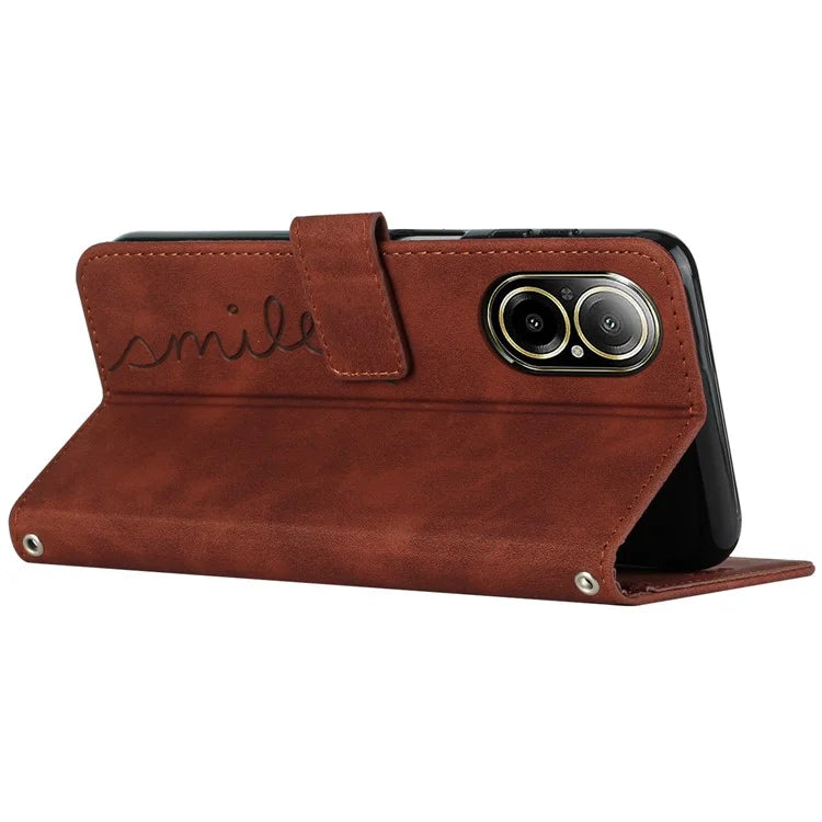For Realme C67 4G Case with Strap Heart Imprinted PU Leather Phone Cover