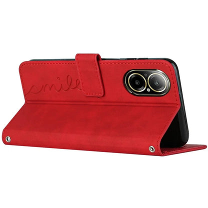For Realme C67 4G Case with Strap Heart Imprinted PU Leather Phone Cover