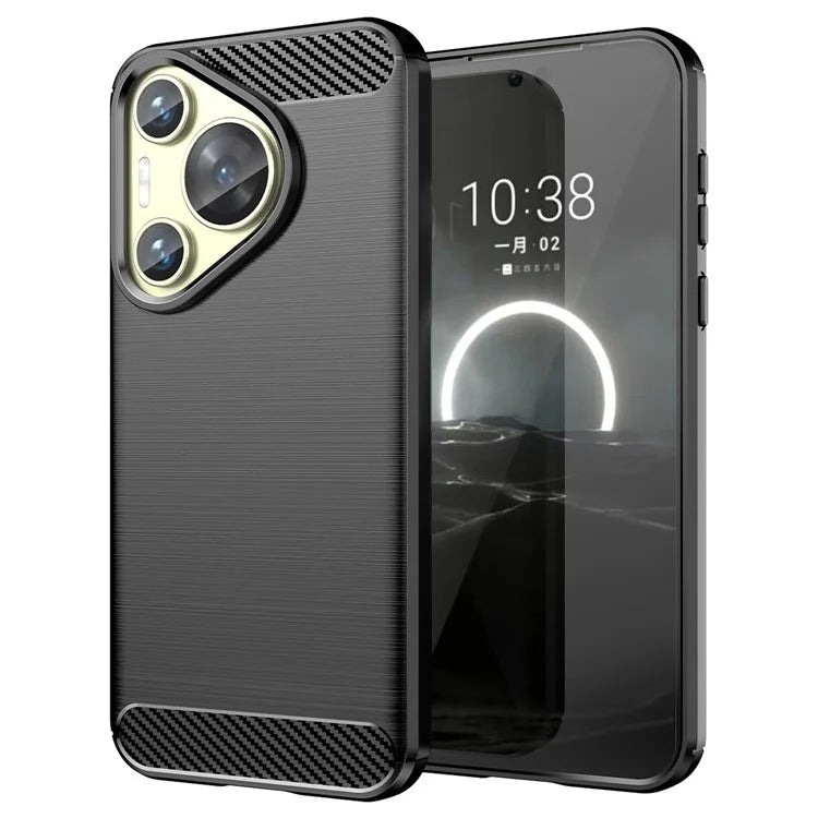For Huawei P70 Case Brushed TPU Phone Back Cover Carbon Fiber Texture
