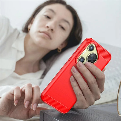 For Huawei P70 Case Brushed TPU Phone Back Cover Carbon Fiber Texture