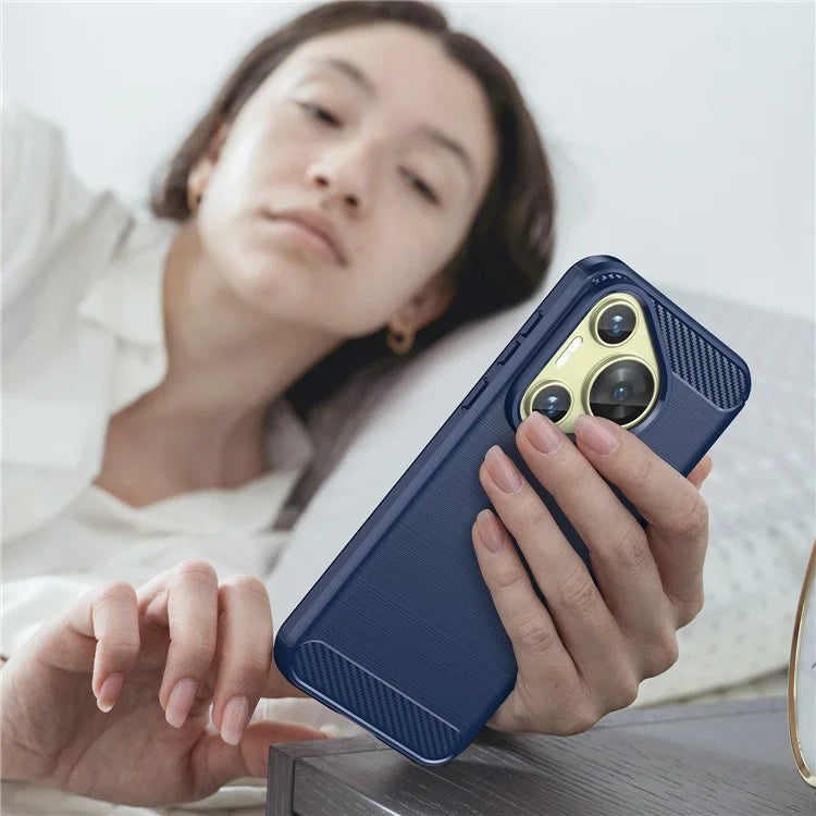 For Huawei P70 Case Brushed TPU Phone Back Cover Carbon Fiber Texture